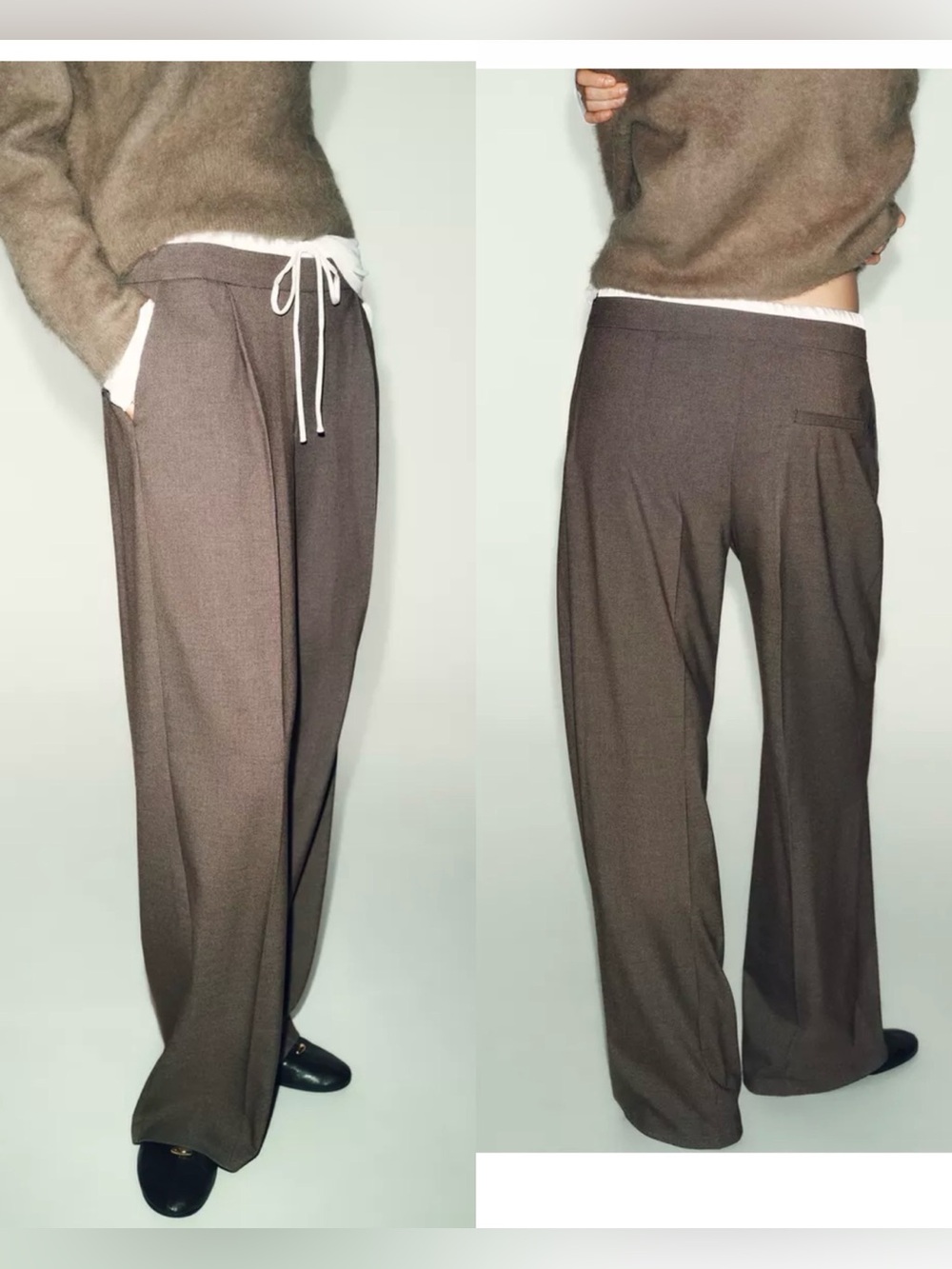 NWT Zara Wide Leg Trousers with Double Waistband , XL